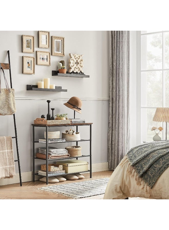 VASAGLE Shoe Rack 4 Tier, Narrow Shoe Storage Organiser, with 3 Fabric Shelves and Top for Bags, Steel Frame, for Entryway, Closet, Industrial, Rustic Brown and Black - Image 4