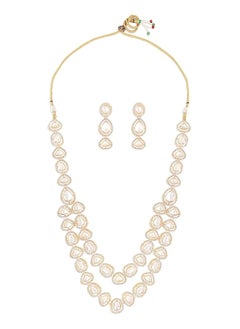 Gold Tone Double Layered Austrian Diamonds And Artificial Stones Bridal Necklace And Earring Set For Women Zpfk16925