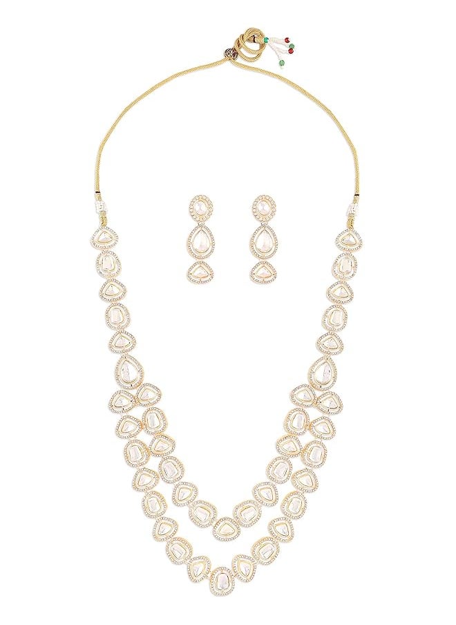 erorex - Gold Tone Double Layered Austrian Diamonds And Artificial Stones Bridal Necklace And Earring Set For Women Zpfk16925 - Image 1
