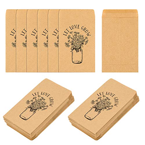 CINPIUK Wedding Favor Seed Packets, 100PCS Let Love Grow Self Adhesive Seed Packets Mason Jar Flowers Retro Kraft Envelopes Seeds Storage Paper Packets for Rustic Wedding Baby Shower Favors - Image 1