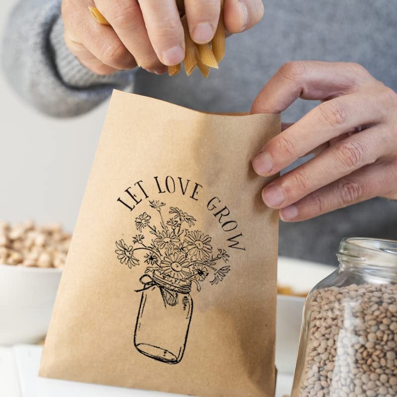 CINPIUK Wedding Favor Seed Packets, 100PCS Let Love Grow Self Adhesive Seed Packets Mason Jar Flowers Retro Kraft Envelopes Seeds Storage Paper Packets for Rustic Wedding Baby Shower Favors - Image 3