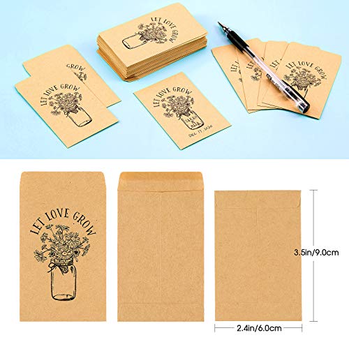 CINPIUK Wedding Favor Seed Packets, 100PCS Let Love Grow Self Adhesive Seed Packets Mason Jar Flowers Retro Kraft Envelopes Seeds Storage Paper Packets for Rustic Wedding Baby Shower Favors - Image 5