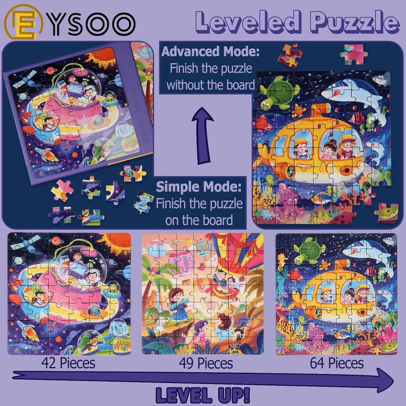 EYSOO Magnetic Jigsaw Puzzles 3 Pack Jigsaw Puzzle for Kids 42+49+64 PCS Toddler Puzzles Portable Travel Toy for 3+ Kids Boys Girls (Level 5-A) - Image 3
