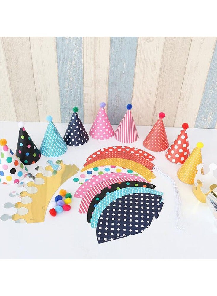 YANCI 11pcs Birthday Party Cone Hats - Pompoms, Cute Cake Cone Birthday Paper Hats, Cute Crowns for Kids and Adults - Image 2