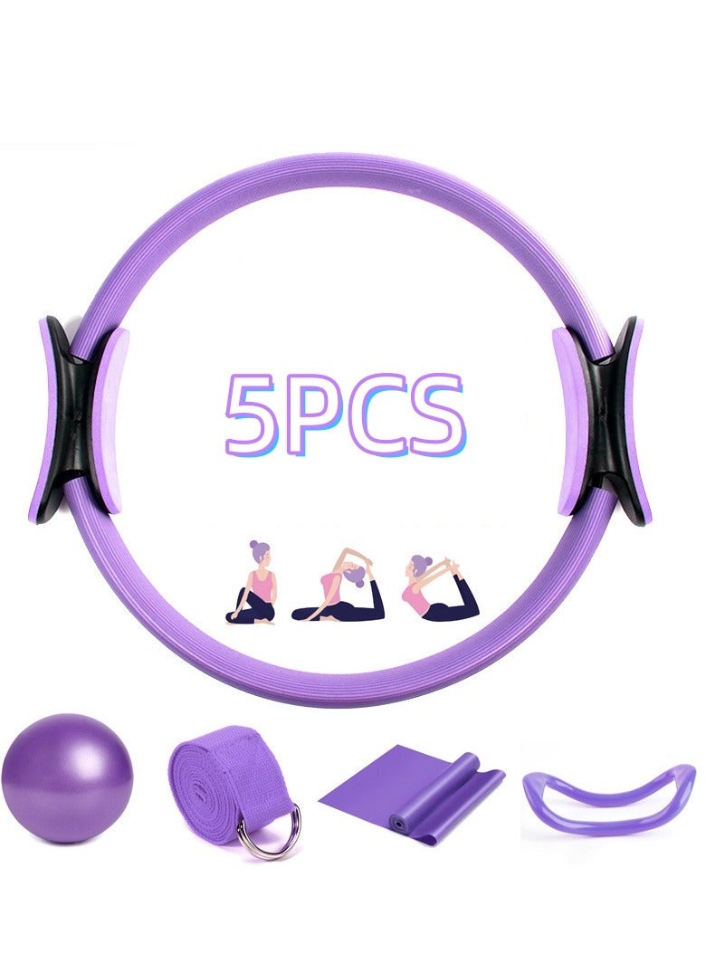 والالا مجموعة أدوات بيلاتس مكونة من 5 قطع للنساء لممارسة البيلاتس في المنزل، تتضمن حلقة بيلاتس سحرية، أحزمة مقاومة لتمارين الأرداف، كرة يوجا مقاس 25 سم، وحزام مقاومة على شكل رقم 8، وأحزمة يوجا للتمدد. - Image 1