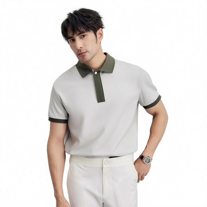 Men's Short Sleeve Polo Shirt Summer Cooling Contrast Collar Casual Top - Image 1