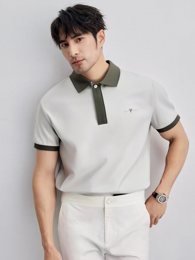 Men's Short Sleeve Polo Shirt Summer Cooling Contrast Collar Casual Top - Image 2
