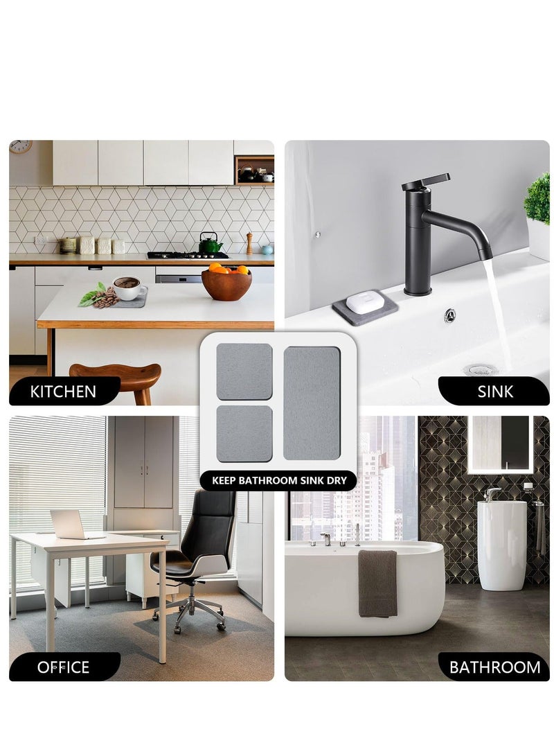 Y&D Set of 4 Water Absorbent Diatomite Coasters Absorbing Stone Tray for Kitchen Bathroom Sink, Instant Dry Sink Organizer Efficient and Solution a Tidy Home Dark Gray  - Image 5