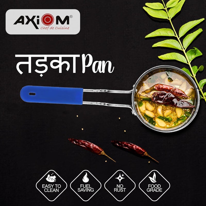 AXIOM TADKA PAN Stainless Steel Large with Soft Silicon Handle Unbreakable Heavy Gauge Long Grip Professional vagariyapopu Pans for Spice Seasoning Frying Heating Roasting 12 cm 300 ml - Image 5