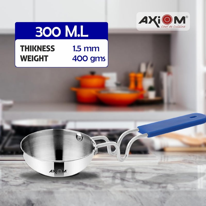 AXIOM TADKA PAN Stainless Steel Large with Soft Silicon Handle Unbreakable Heavy Gauge Long Grip Professional vagariyapopu Pans for Spice Seasoning Frying Heating Roasting 12 cm 300 ml - Image 4
