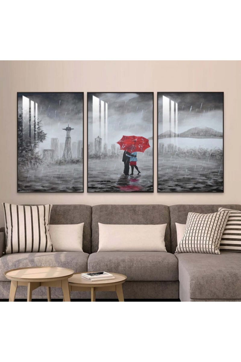 Marktna Three wooden wall painting with a frame and a clear acrylic layer - Image 1