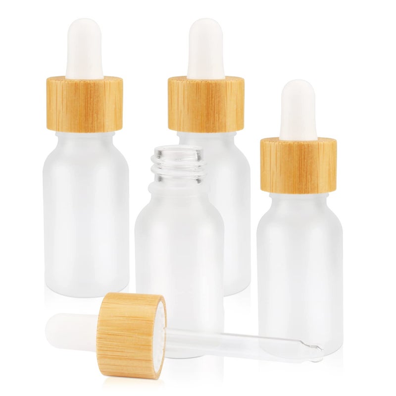 Wresty 4 Pack Frosted Glass Dropper BottlesEssential Oil Bottles With Eye Dropper And Bamboo Lids Perfume Sample Vials Essence Liquid Cosmetic Containers 15ml05oz