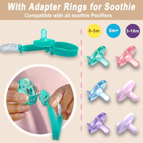 Qunland Silicone Pacifier Clip with Adapter Ring for Philips Avent Soothie, 2 Pack One-Piece Soft Binky Clips Holder for Baby Girls Boys, Anti-Loss Paci Clips for Baby Shower Newborn Essentials,Pink Purple - Image 3