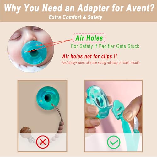 Qunland Silicone Pacifier Clip with Adapter Ring for Philips Avent Soothie, 2 Pack One-Piece Soft Binky Clips Holder for Baby Girls Boys, Anti-Loss Paci Clips for Baby Shower Newborn Essentials,Pink Purple - Image 4