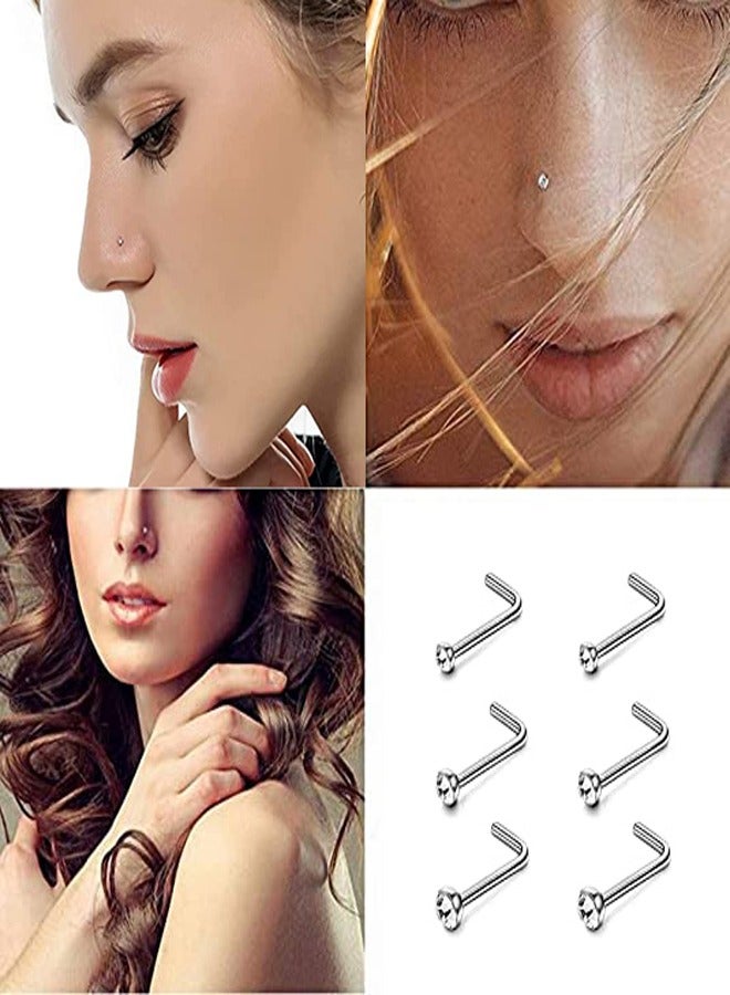 GUSGU 60 PCS Small Nose Rings Studs for Women Men L Shape 316L Stainless Steel Crystal Nose Piercing Jewelry Nose Studs Ring Hoop Bone Studs Body Jewelry 20G 1.5MM 2.0MM 2.5MM Clear - Image 5