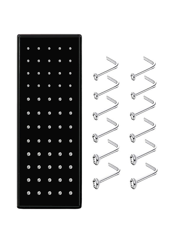 GUSGU 60 PCS Small Nose Rings Studs for Women Men L Shape 316L Stainless Steel Crystal Nose Piercing Jewelry Nose Studs Ring Hoop Bone Studs Body Jewelry 20G 1.5MM 2.0MM 2.5MM Clear - Image 1