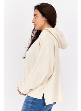 Aerie Women Hooded Ribbed Sweatshirt, Ivory  - Image 2