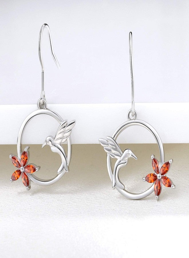 YL 925 Sterling Silver Hummingbird Hook Earrings Created Garnet Flower Dangle Drop Earrings for Women - Image 4