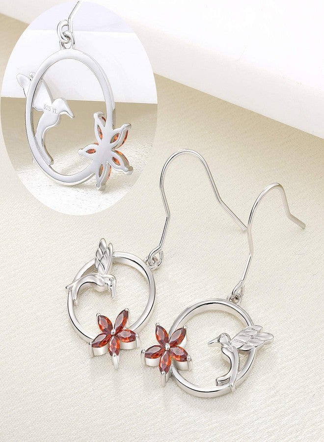 YL 925 Sterling Silver Hummingbird Hook Earrings Created Garnet Flower Dangle Drop Earrings for Women - Image 5