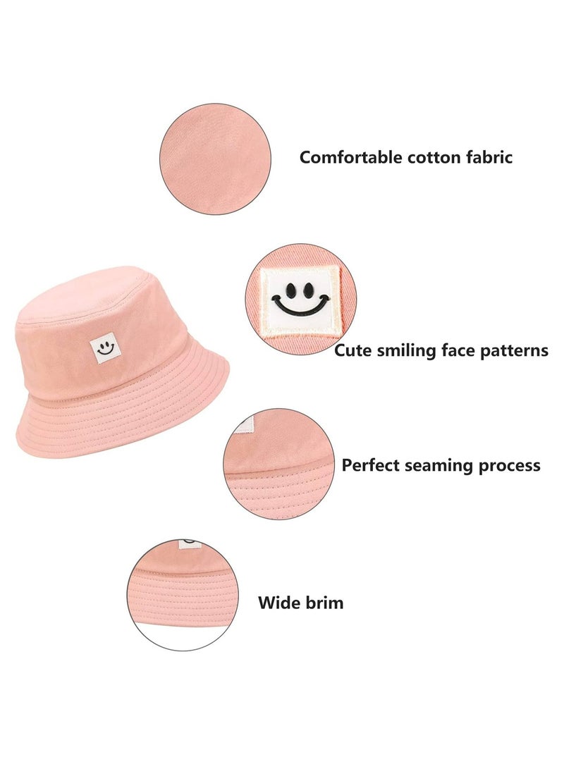 أوزيغالور قبعة الشمس للأطفال للجنسين بوجه مبتسم، بتصميم دلو للبنات والأولاد، قبعة شاطئ قطنية صيفية للأطفال - Image 3