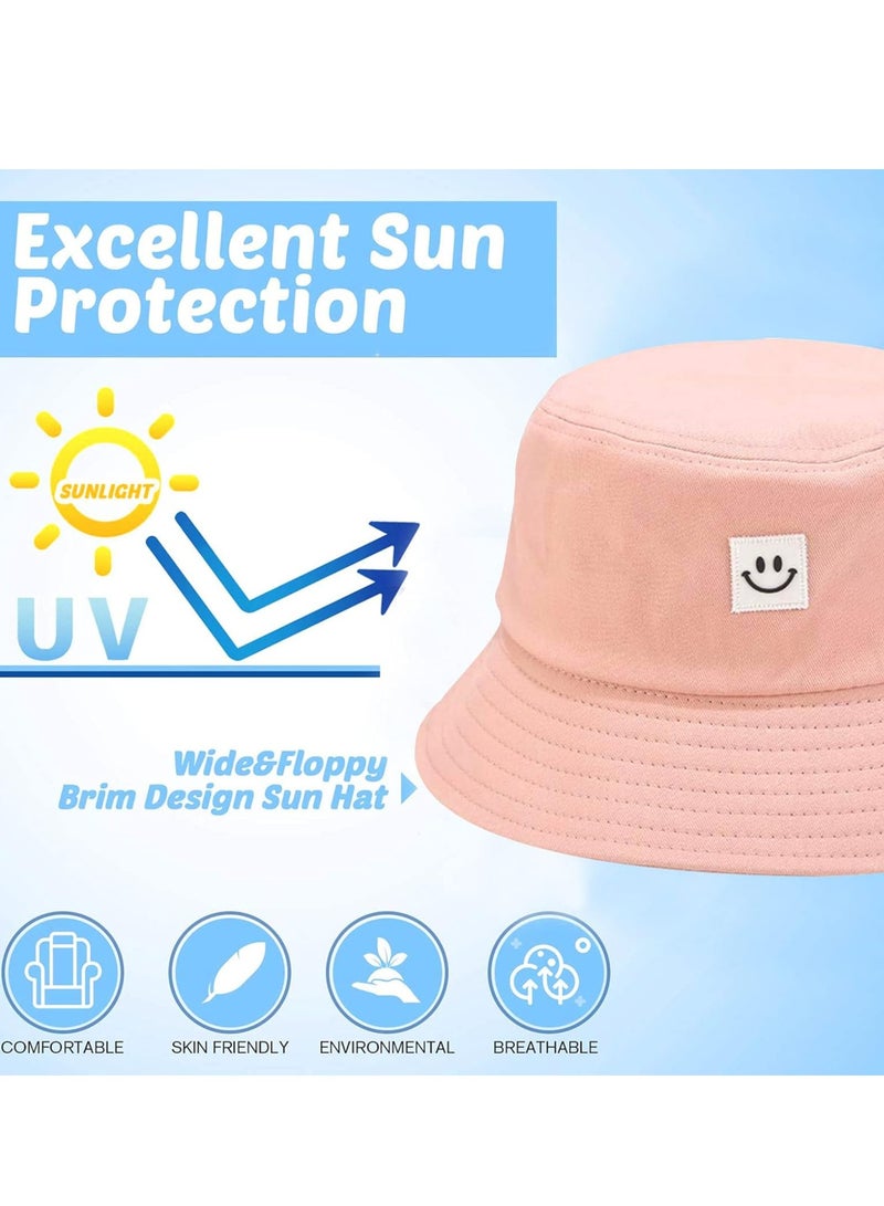 أوزيغالور قبعة الشمس للأطفال للجنسين بوجه مبتسم، بتصميم دلو للبنات والأولاد، قبعة شاطئ قطنية صيفية للأطفال - Image 4