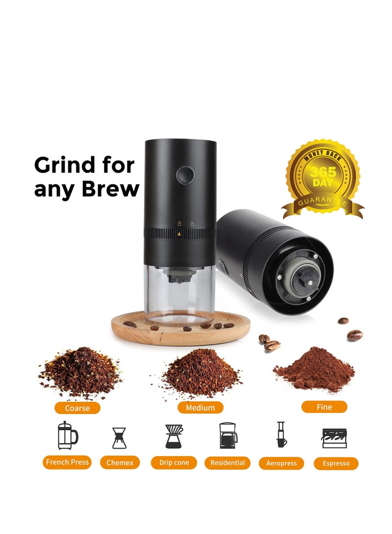 SYOSI Portable Electric Burr Coffee Grinder, 4 Cups Small Automatic Conical Burr Grinder Coffee Bean Grinder with Muli Grind Setting, USB Rechargeable, Cleaning Brush Included, Black  - Image 2