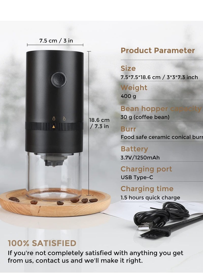 SYOSI Portable Electric Burr Coffee Grinder, 4 Cups Small Automatic Conical Burr Grinder Coffee Bean Grinder with Muli Grind Setting, USB Rechargeable, Cleaning Brush Included, Black  - Image 4