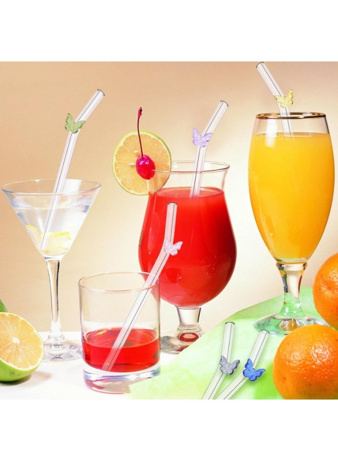 4 Pcs Reusable Glass Straws,Colorful Butterfly on Clear Straws With Design 7.9in X 8mm Shatter Resistant Bent Drinking Straws with Cleaning Brush for Shakes,Juices,Smoothies, Cocktails - Image 2