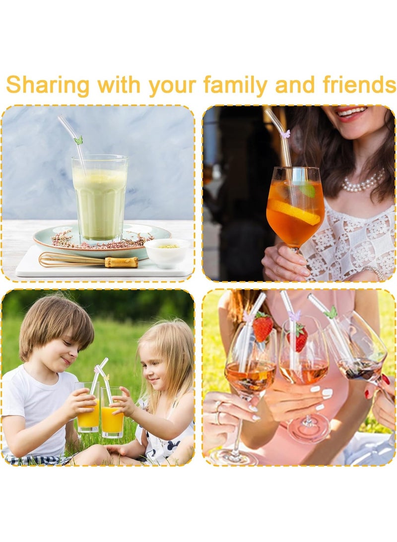 4 Pcs Reusable Glass Straws,Colorful Butterfly on Clear Straws With Design 7.9in X 8mm Shatter Resistant Bent Drinking Straws with Cleaning Brush for Shakes,Juices,Smoothies, Cocktails - Image 4