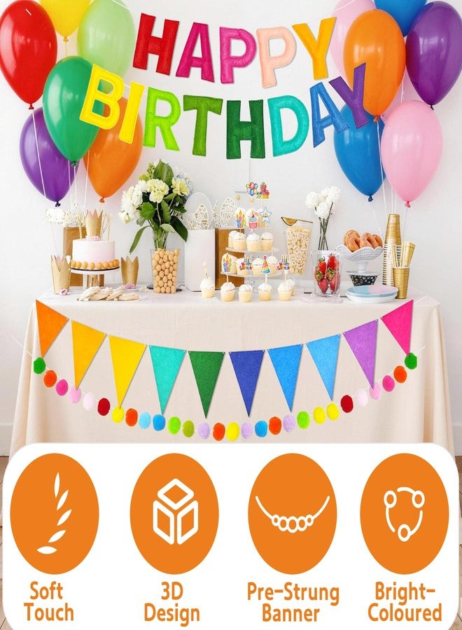 زينة لافتة عيد ميلاد ثلاثية الأبعاد من اللباد، زينة عيد ميلاد بألوان قوس قزح، إكليل من كرات اللباد، لافتة مثلثة من القماش، لوازم زينة لافتات عيد ميلاد مصنوعة يدويًا من اللباد قابلة لإعادة الاستخدام - Image 4