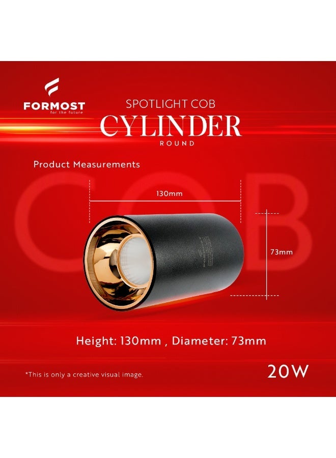 فورموست FORMOST 20W COB LED Cylinder Spotlight Round Surface Mount Ceiling Light – Modern Indoor Downlight – Energy Efficient, Heat Resistant & Durable Design - Image 4
