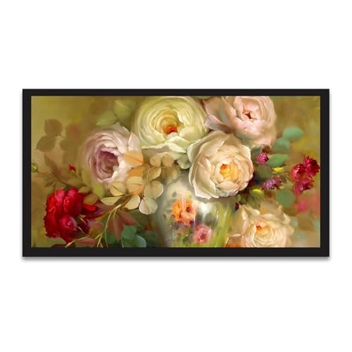 DEKORSTATION Rose Flower Bouquet Canvas Art with Frame | Canvas Paintings for Living Room | Floral Painting for Wall Decoration | Flower Painting for Bedroom | Size: 12x24 Inch (FF_70DS) - Image 2