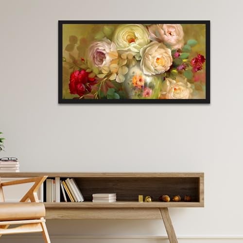 DEKORSTATION Rose Flower Bouquet Canvas Art with Frame | Canvas Paintings for Living Room | Floral Painting for Wall Decoration | Flower Painting for Bedroom | Size: 12x24 Inch (FF_70DS) - Image 1