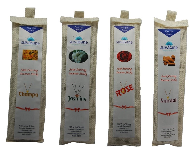 suvasane Suvasane Agarbatti Four Fragrances in One 240 Sticks per Pack Rose Jasmine Sandal and Champa Black 9 Sticks in Jute Bag  - Image 1