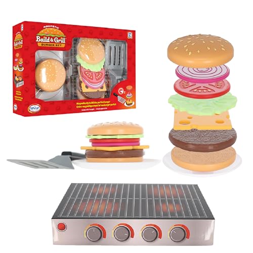 Popular Playthings Magnetic Build Grill Hamburger Set Educational Pretend Play Food Toy Gifts for Toddlers Ages 3 Up Includes Grill 16 Pieces - Image 1