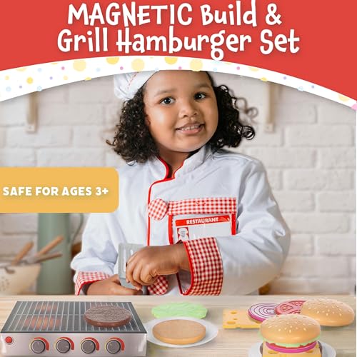 Popular Playthings Magnetic Build Grill Hamburger Set Educational Pretend Play Food Toy Gifts for Toddlers Ages 3 Up Includes Grill 16 Pieces - Image 5