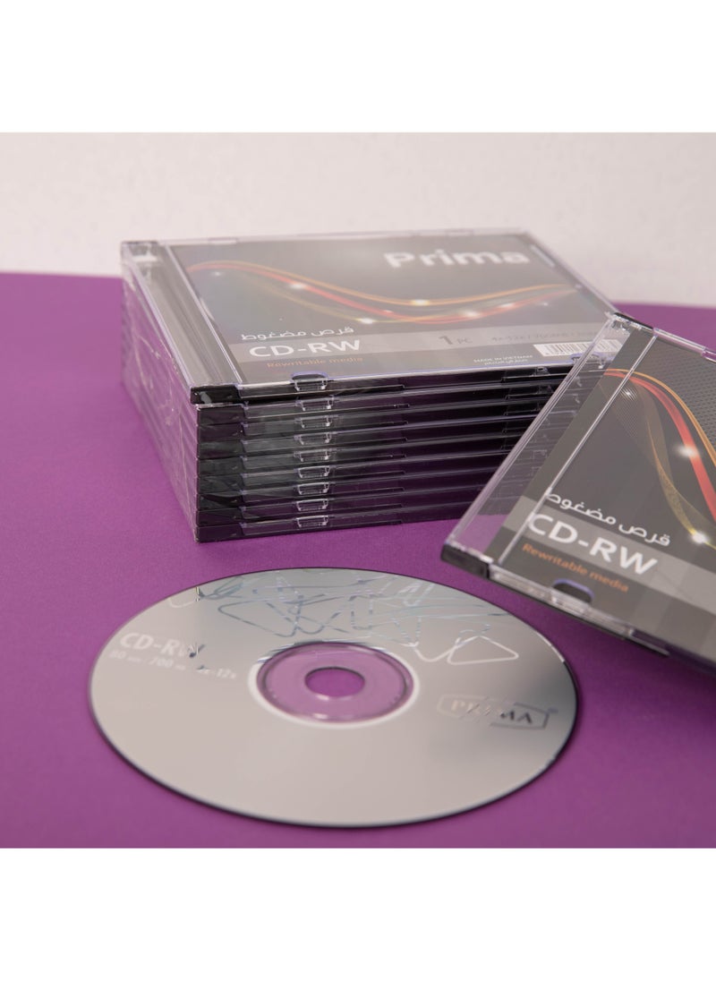 PRIMA Pack of 10 CD-RW Rewritable Discs 700MB / 80min, 4X-12X | Rewritable CD for Laptops, Desktops & Burners, Fast Copying and Portable Archiving - Image 2