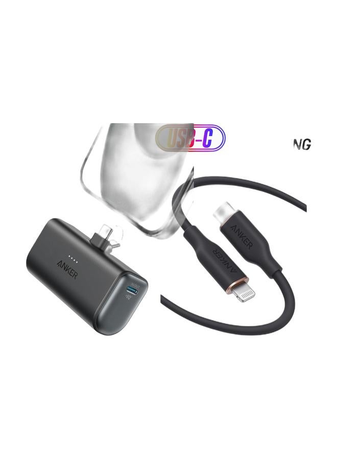 Anker Nano Power Bank, Mini Portable Charger with Built-In Foldable USB-C Connector, 5,000mAh Battery Pack 22.5W, For iPhone 16/15 Series, Samsung, Huawei, iPad, AirPods, Xiaomi, Vivo, Oppo and More & PowerLine III Flow, USB C to Lightning Cable for iPhone 14 Pro Max /14/14 Pro/13/12/11/X/XS/XR / 8 Plus, AirPods Pro, (6 ft) [Apple MFi Certified] Supports Power Delivery, Silica Gel Bundle - Image 1