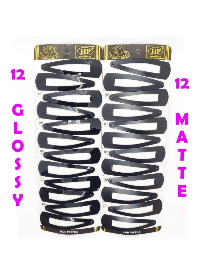 HP HIGH PROFILE مشابك شعر تيك تاك كبيرة جداً للنساء والفتيات (أسود لامع ومطفأ) عبوة من 24 قطعة من 2 - Image 3