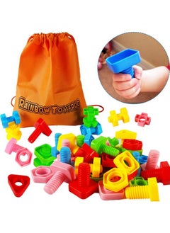RAINBOW TOYFROG Jumbo Nuts And Bolts Toddler Toys 40 Busy Bolts With Storage Tote & Book Toddler & Baby Occupational Therapy Toys Develop Fine Motor Skills Through Play  - Image 3