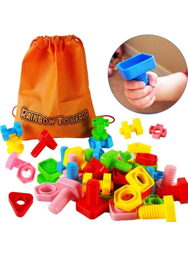 RAINBOW TOYFROG Jumbo Nuts And Bolts Toddler Toys 40 Busy Bolts With Storage Tote & Book Toddler & Baby Occupational Therapy Toys Develop Fine Motor Skills Through Play  - Image 3