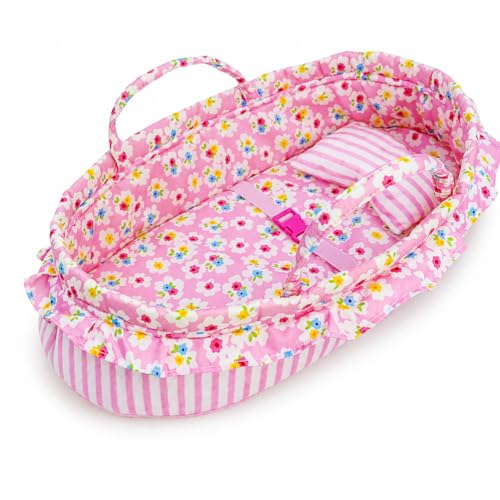 June Garden Cozy Dream Doll Bassinet Baby Doll Portable Carrier Fits for American Girl Dolls up to 14 Soft Pillow Safety Buckle Included - Image 1