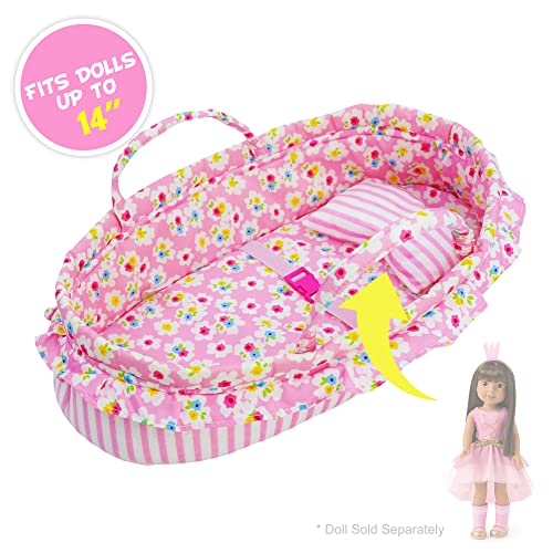 June Garden Cozy Dream Doll Bassinet Baby Doll Portable Carrier Fits for American Girl Dolls up to 14 Soft Pillow Safety Buckle Included - Image 5