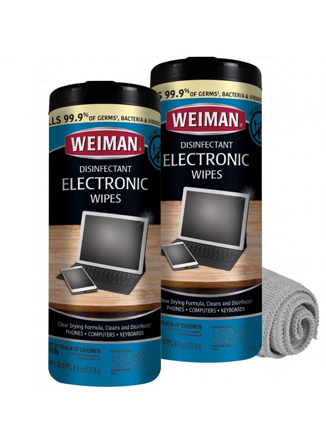 Weiman Weiman Electronic & Screen Disinfecting Wipes - Safely Clean and Disinfect Your Phone, Laptop Keyboard, Tablets, Lens Wipes - 30 Count | 2 Pack with MicroFiber Towel Included - Image 1