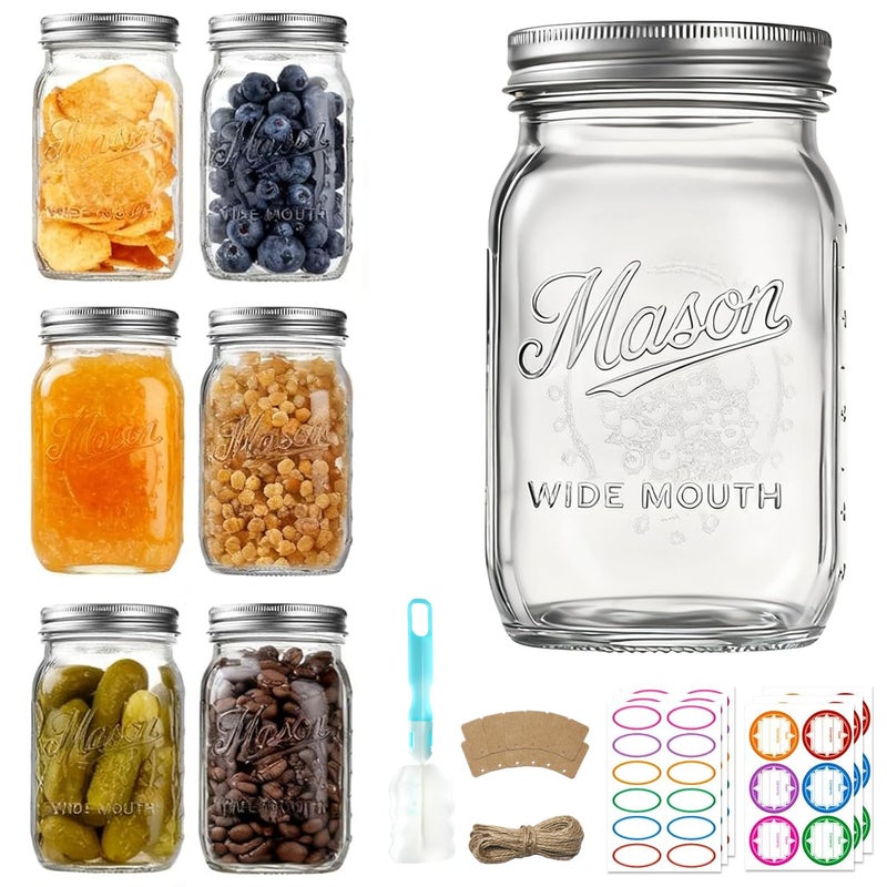 Dralaw Mason Jars 32 oz6 Pack Large Wide Mouth Mason Jar with Airtight Lids and BandsQuart Glass Canning Jars for Pickling Fermenting and Food Storage MicrowaveDishwasher Safe - Image 2