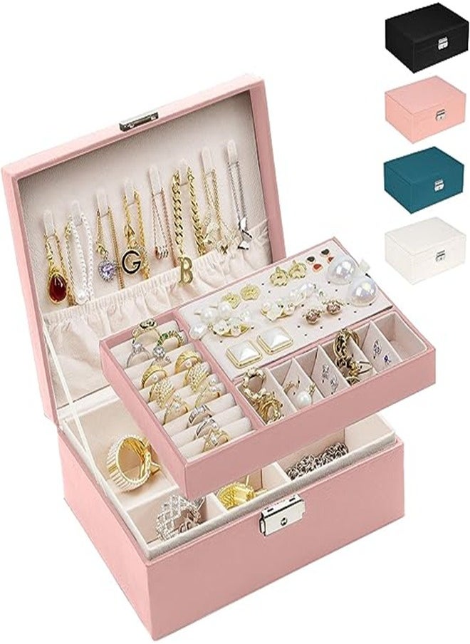 Goolsky Goolsky ewelry Box Organizer for Women Girls Jewelry Storage Case Jewelry Holder Organizer with Lock for Women and Girls Rings Earrings Necklace Bracelets Watches Pink  - Image 1
