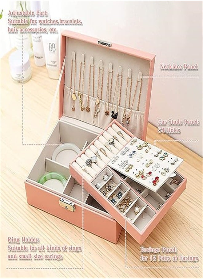 Goolsky Goolsky ewelry Box Organizer for Women Girls Jewelry Storage Case Jewelry Holder Organizer with Lock for Women and Girls Rings Earrings Necklace Bracelets Watches Pink  - Image 2