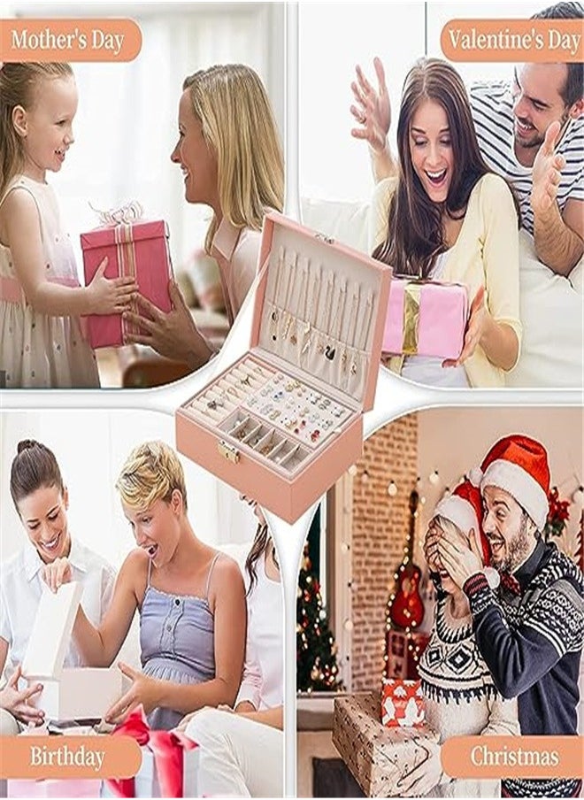 Goolsky Goolsky ewelry Box Organizer for Women Girls Jewelry Storage Case Jewelry Holder Organizer with Lock for Women and Girls Rings Earrings Necklace Bracelets Watches Pink  - Image 5