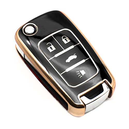 FEYOUN Key Fob Cover Compatible with Buick Encore Chevy Chevrolet Camaro Equinox Impala Sonic Trax GMC Terrain Flip 4 Buttons TPU Remote Keyless Key Fob Case Protection Shell Accessories, Black - Image 1