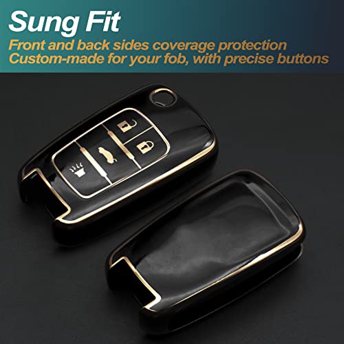 FEYOUN Key Fob Cover Compatible with Buick Encore Chevy Chevrolet Camaro Equinox Impala Sonic Trax GMC Terrain Flip 4 Buttons TPU Remote Keyless Key Fob Case Protection Shell Accessories, Black - Image 3